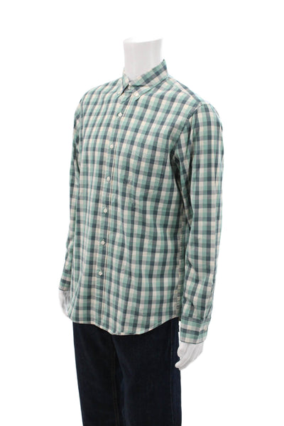 J Crew Mens Cotton Collared Gingham Long Sleeve Button Down Shirt Green Size M