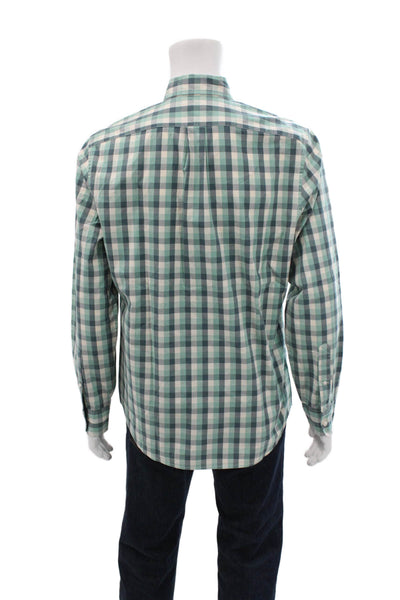 J Crew Mens Cotton Collared Gingham Long Sleeve Button Down Shirt Green Size M