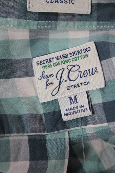 J Crew Mens Cotton Collared Gingham Long Sleeve Button Down Shirt Green Size M