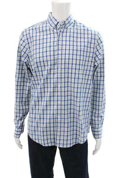 J Crew Mens Cotton Plaid Long Sleeve Collared Button Down Shirt Blue Size M