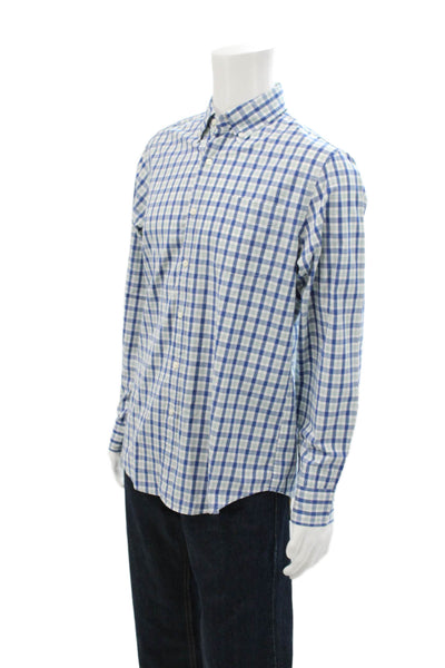 J Crew Mens Cotton Plaid Long Sleeve Collared Button Down Shirt Blue Size M