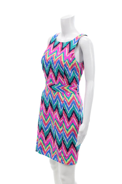 Lily Pulitzer Womens Round Neck Sleeveless Zip Aztec Pattern Dress Multi Size 02