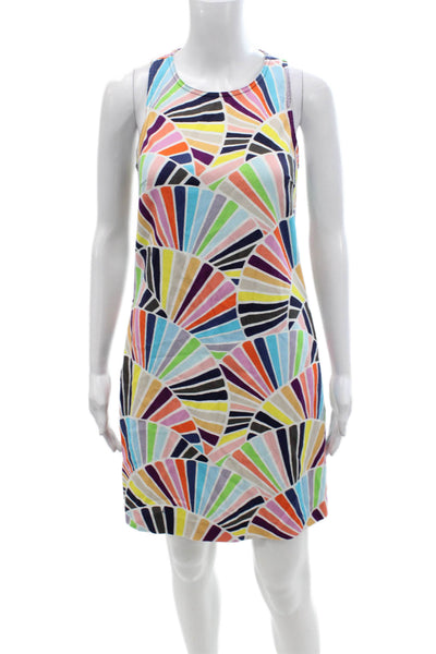 Trina Turk Womens Cotton Round Neck Sleeveless Printed Zip Dress Multi Size 0