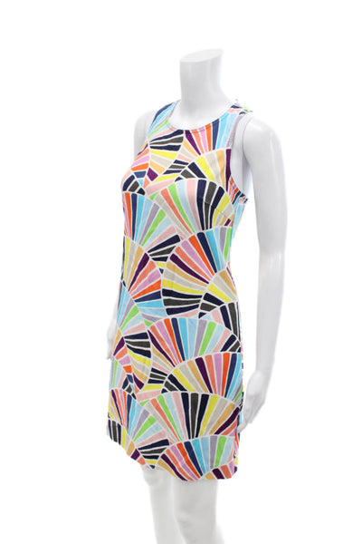 Trina Turk Womens Cotton Round Neck Sleeveless Printed Zip Dress Multi Size 0