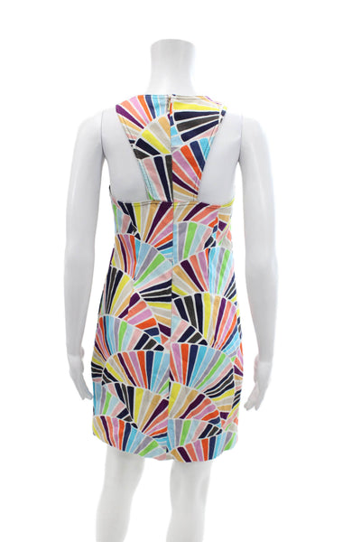 Trina Turk Womens Cotton Round Neck Sleeveless Printed Zip Dress Multi Size 0