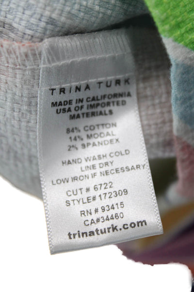 Trina Turk Womens Cotton Round Neck Sleeveless Printed Zip Dress Multi Size 0