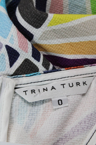 Trina Turk Womens Cotton Round Neck Sleeveless Printed Zip Dress Multi Size 0