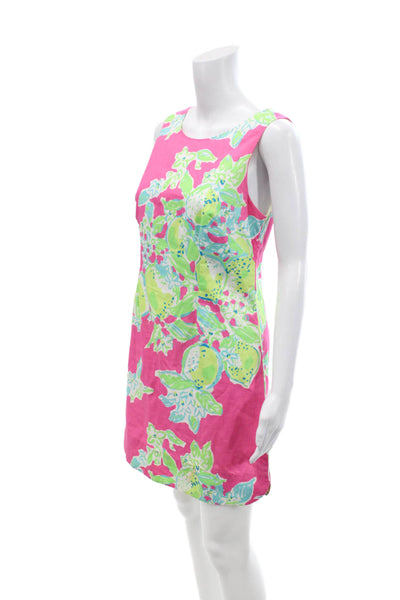 Lily Pulitzer Womens Cotton Round Neck Sleeveless Floral Print Dress Pink Size 0