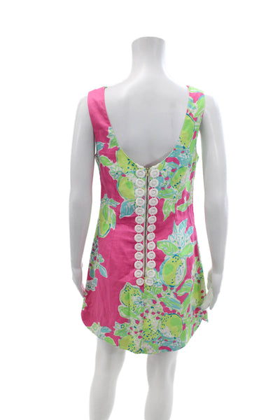 Lily Pulitzer Womens Cotton Round Neck Sleeveless Floral Print Dress Pink Size 0
