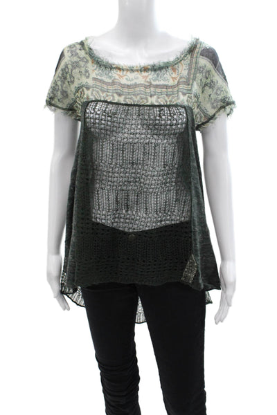 Free People Womens Short Sleeve V-neck Keyhole Knit Top Green Size XS