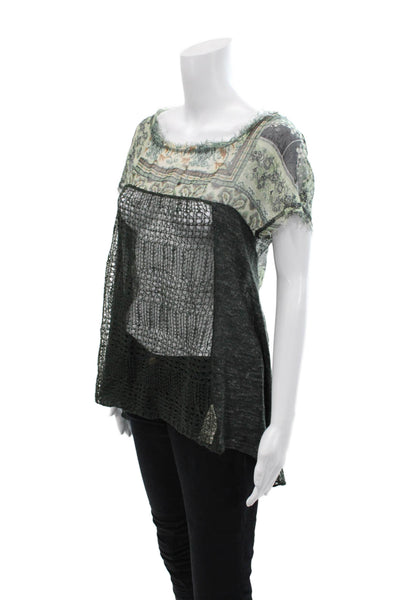 Free People Womens Short Sleeve V-neck Keyhole Knit Top Green Size XS
