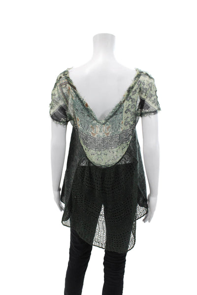 Free People Womens Short Sleeve V-neck Keyhole Knit Top Green Size XS