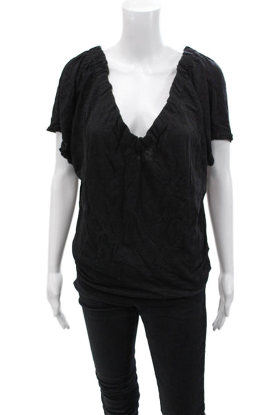 Stateside Womens Cotton Sleeveless V-Neck Pullover Blouse Top Black Size S