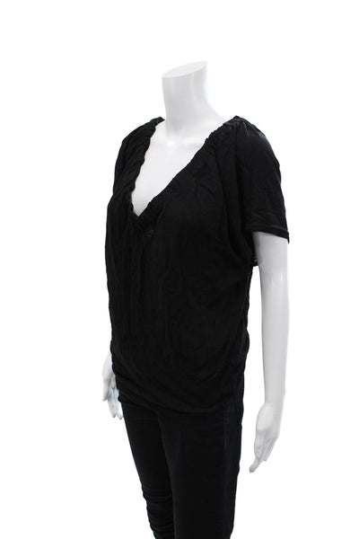 Stateside Womens Cotton Sleeveless V-Neck Pullover Blouse Top Black Size S