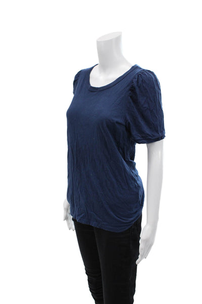 Sundays Womens Cotton Short Sleeve Basic Blouse Top Solid Blue Size 2