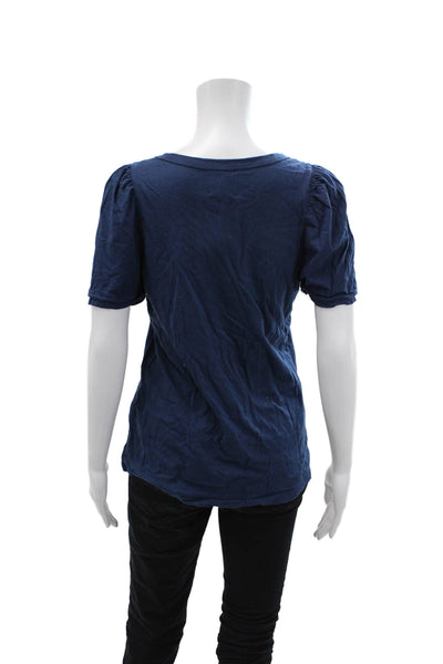 Sundays Womens Cotton Short Sleeve Basic Blouse Top Solid Blue Size 2