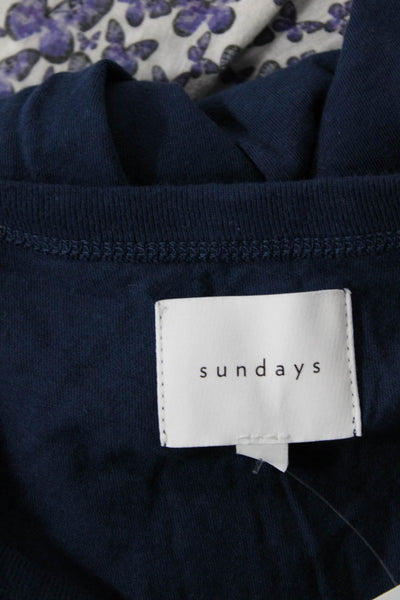 Sundays Womens Cotton Short Sleeve Basic Blouse Top Solid Blue Size 2