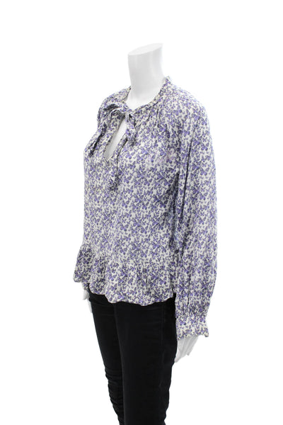 Sundays Womens Butterfly Print Long Sleeve Y-Neck Blouse Blue Size 1