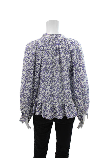 Sundays Womens Butterfly Print Long Sleeve Y-Neck Blouse Blue Size 1