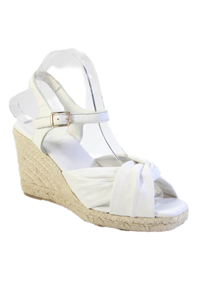 Jutelia Womens Leather Twisted Detail Espadrille Wedge Heels White Size EUR 38