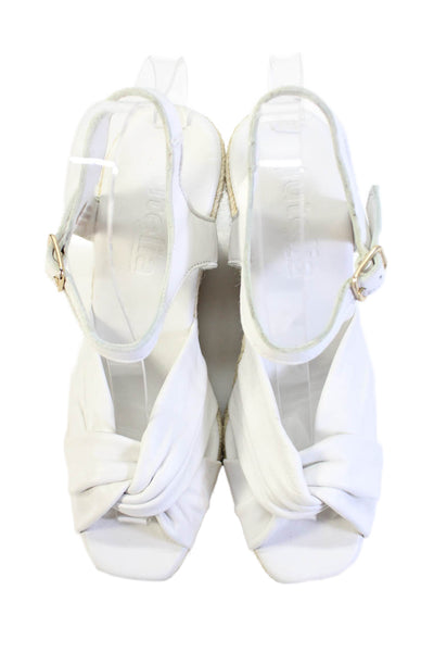 Jutelia Womens Leather Twisted Detail Espadrille Wedge Heels White Size EUR 38