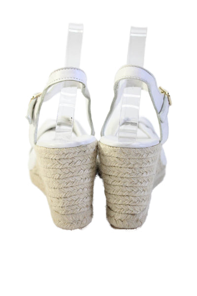Jutelia Womens Leather Twisted Detail Espadrille Wedge Heels White Size EUR 38