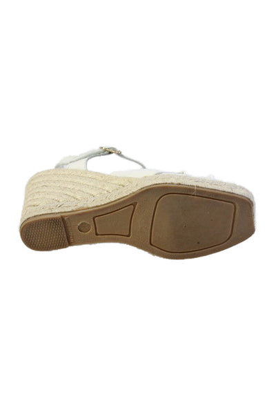 Jutelia Womens Leather Twisted Detail Espadrille Wedge Heels White Size EUR 38