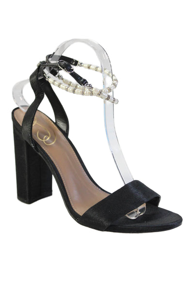 Sam Edelman Womens Open Toe Faux Pearl Detail Calf Wrapped Heels Black Size 8