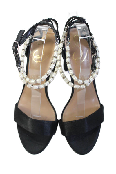Sam Edelman Womens Open Toe Faux Pearl Detail Calf Wrapped Heels Black Size 8