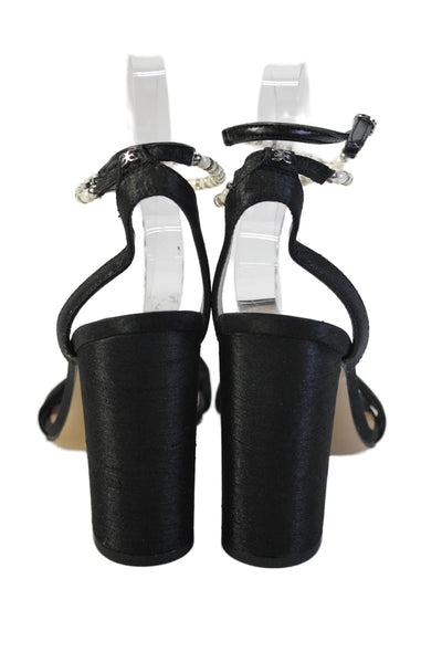 Sam Edelman Womens Open Toe Faux Pearl Detail Calf Wrapped Heels Black Size 8