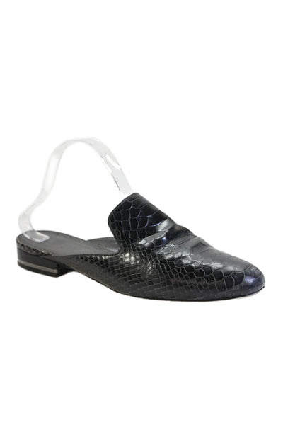 Michael Michael Kors Womens Snake Embossed Mules Black Leather Size 9.5