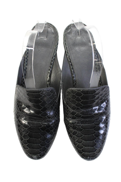 Michael Michael Kors Womens Snake Embossed Mules Black Leather Size 9.5