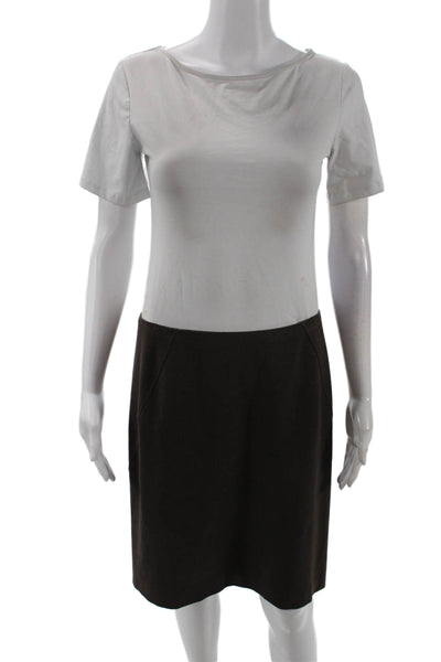 Theory Womens Wool Solid Back Zip Knee Length Pencil Skirt Brown Size 6