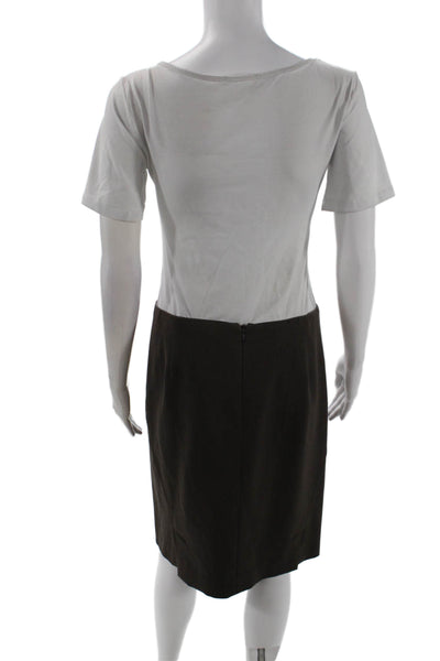 Theory Womens Wool Solid Back Zip Knee Length Pencil Skirt Brown Size 6