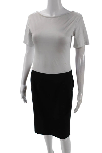 Theory Womens Lined Solid Back Zip Knee Length Pencil Skirt Black Size 4