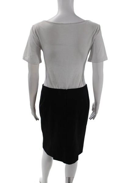 Theory Womens Lined Solid Back Zip Knee Length Pencil Skirt Black Size 4