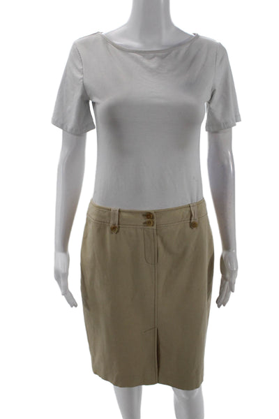 Elie Tahari Womens Cotton Blend Two Pocket Knee Length Pencil Skirt Beige Size 4
