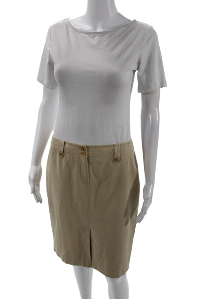 Elie Tahari Womens Cotton Blend Two Pocket Knee Length Pencil Skirt Beige Size 4