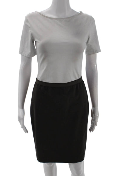 Elie Tahari Womens Wool Solid Back Zip Knee Length Pencil Skirt Navy Size 4