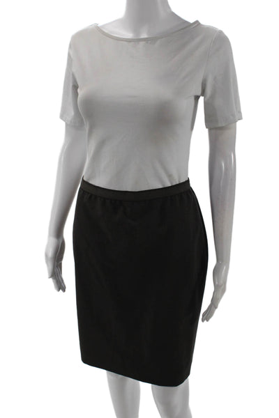 Elie Tahari Womens Wool Solid Back Zip Knee Length Pencil Skirt Navy Size 4