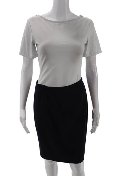 Armani Collezioni Womens Wool Solid Side Zip Pencil Skirt Navy Size 6