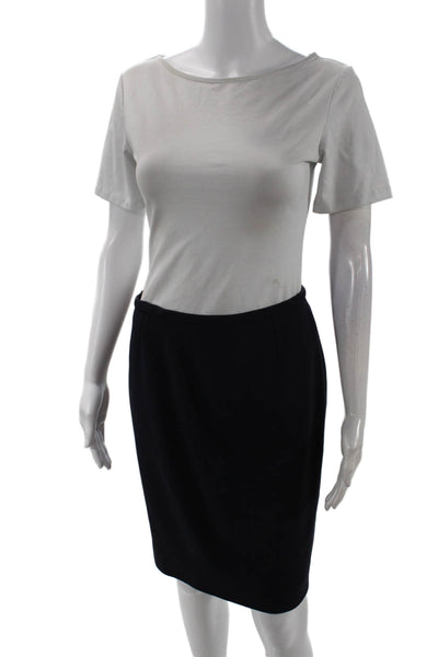 Armani Collezioni Womens Wool Solid Side Zip Pencil Skirt Navy Size 6