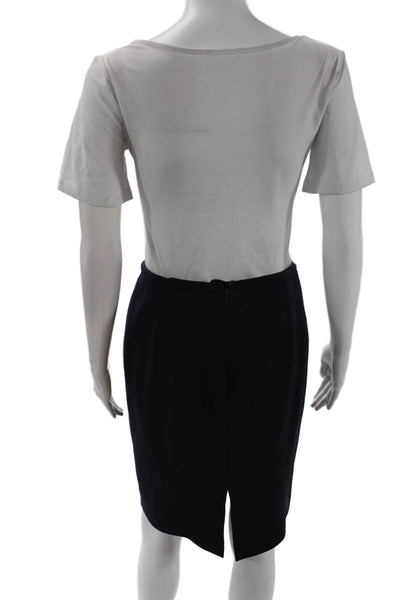 Armani Collezioni Womens Wool Solid Side Zip Pencil Skirt Navy Size 6