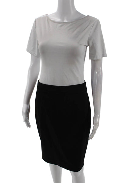 Elie Tahari Womens Wool Solid Back Zip Knee Length Pencil Skirt Black Size 6