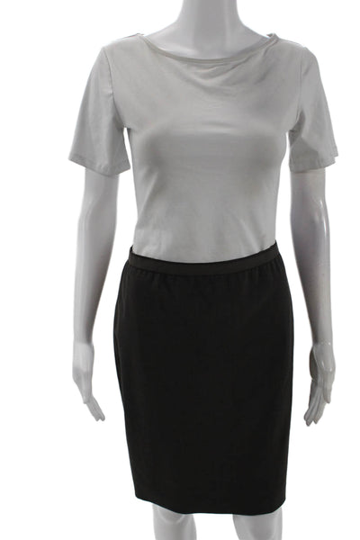 Elie Tahari Womens Wool Solid Back Zip Knee Length Pencil Skirt Brown Size 4