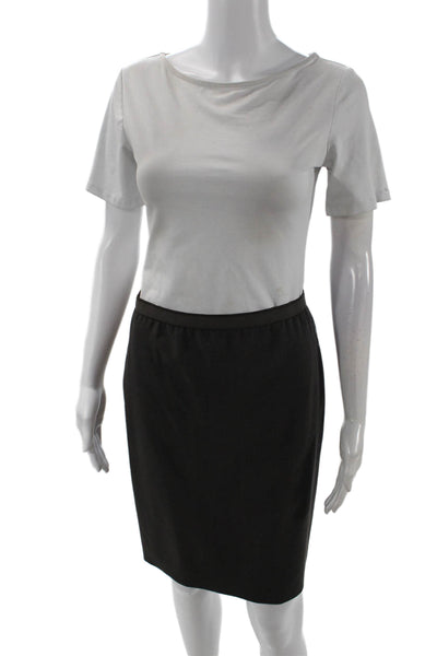 Elie Tahari Womens Wool Solid Back Zip Knee Length Pencil Skirt Brown Size 4