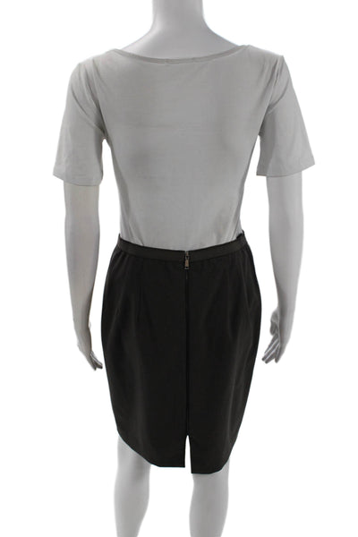 Elie Tahari Womens Wool Solid Back Zip Knee Length Pencil Skirt Brown Size 4