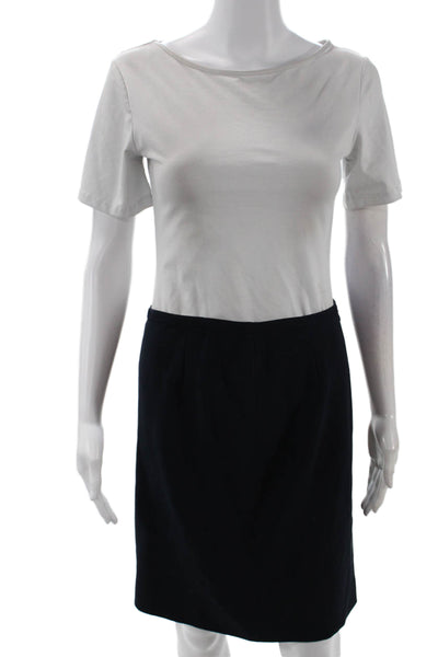 Armani Collezioni Womens Wool Blend Zip Up Knee Length Pencil Skirt Navy Size 6