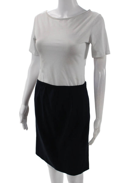 Armani Collezioni Womens Wool Blend Zip Up Knee Length Pencil Skirt Navy Size 6