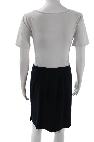 Armani Collezioni Womens Wool Blend Zip Up Knee Length Pencil Skirt Navy Size 6
